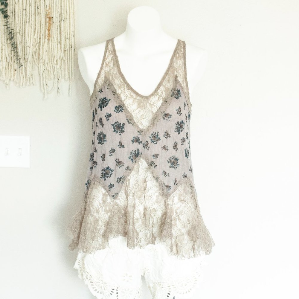 Free People Floral Lace Tank